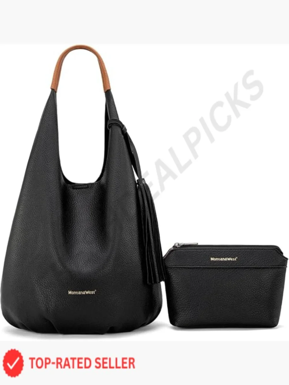 Montana West Hobo Bag Set Slouchy Shoulder Tassel Tote with Cosmetic Bag Faux